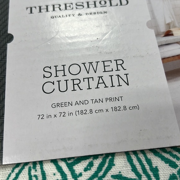 Threshold Green and Tan Print Shower Curtain - Picture 3 of 4